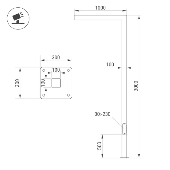 Фото #2 товара Опора OXOR-STER-G45-1000x100x100-L3000-36W Warm3000 (BK, 230V) IP65 (Arlight, Сталь)