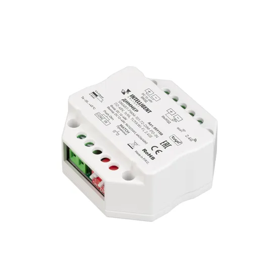 Фото товара INTELLIGENT ARLIGHT Диммер SMART-PWM-101-72-DIM-PD-IN (12-48V, 1x9A, TUYA Wi-Fi, 2.4G) (IARL, IP20 Пластик, 5 лет)