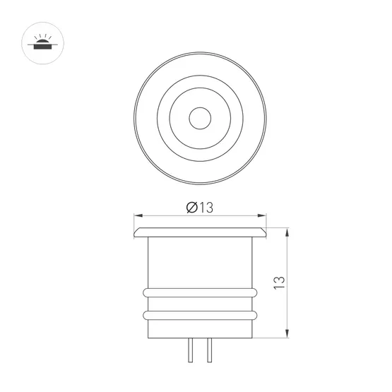 Фото #4 товара Светильник ART-PICCOLO-BUILT-R13-1W Warm3000 (BRS, 30 deg, 3V) (Arlight, IP40 Металл, 3 года)