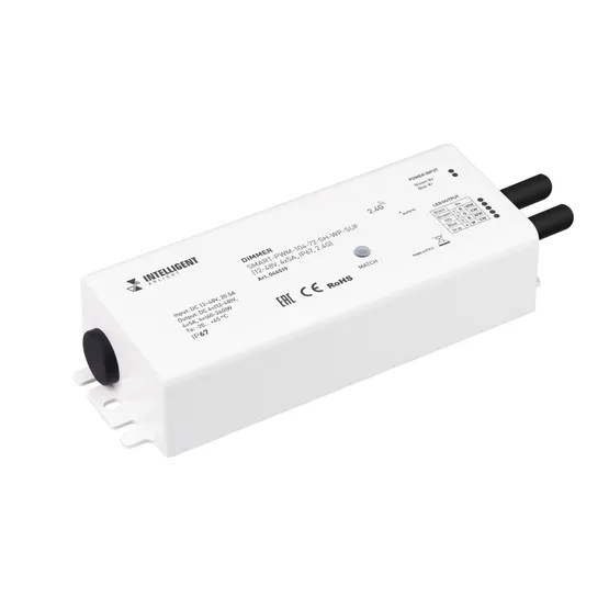 Фото товара INTELLIGENT ARLIGHT Диммер SMART-PWM-104-72-SH-WP-SUF (12-48V, 4x5A, IP67, 2.4G)  (IARL, IP67 Пластик, 5 лет)