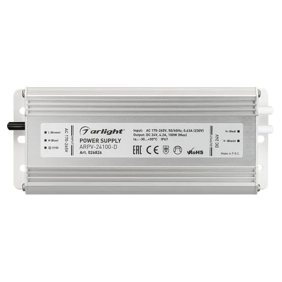 Фото #2 товара Блок питания ARPV-24100-D (24V, 4.2A, 100W) (Arlight, IP67 Металл, 3 года)